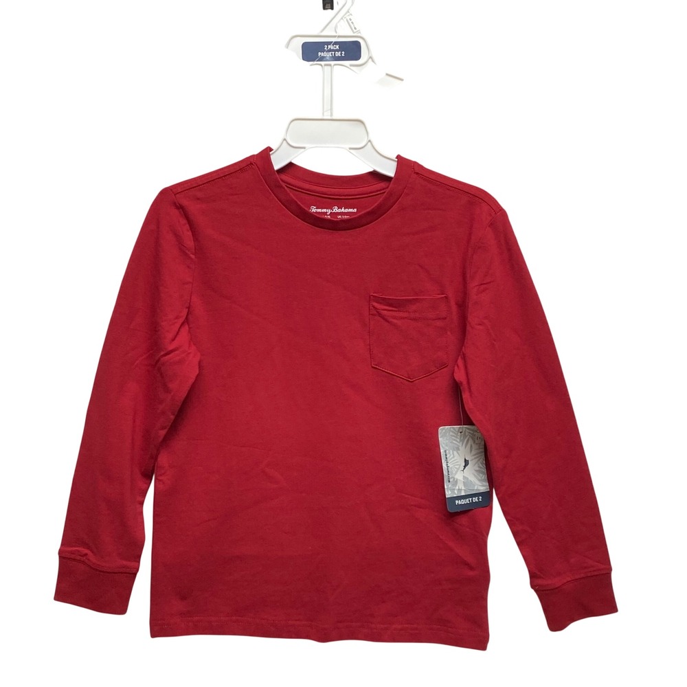 Tommy Bahama Kids 2 Pack‎ Red/Cream Long Sleeve Pocket T Shirt Size S 5 6